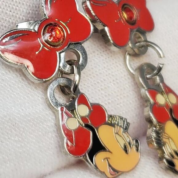 Vintage Disney Minnie Mouse Enamel Bow Dangle earrings - Picture 3 of 8